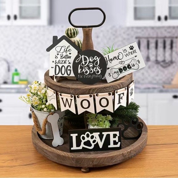 Rustic Farmhouse Dog Tiered Tray Decor Set - Picture 3 of 4